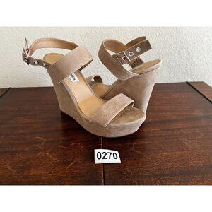 Steve Madden Paragon Sandals Platform Wedge  Sz 7.5 Tan Suede Buckle Ankle Strap